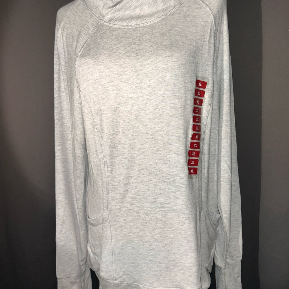 Yogalicious XL Heather Gray Cowl Neck Pullover w/ Thumbholes